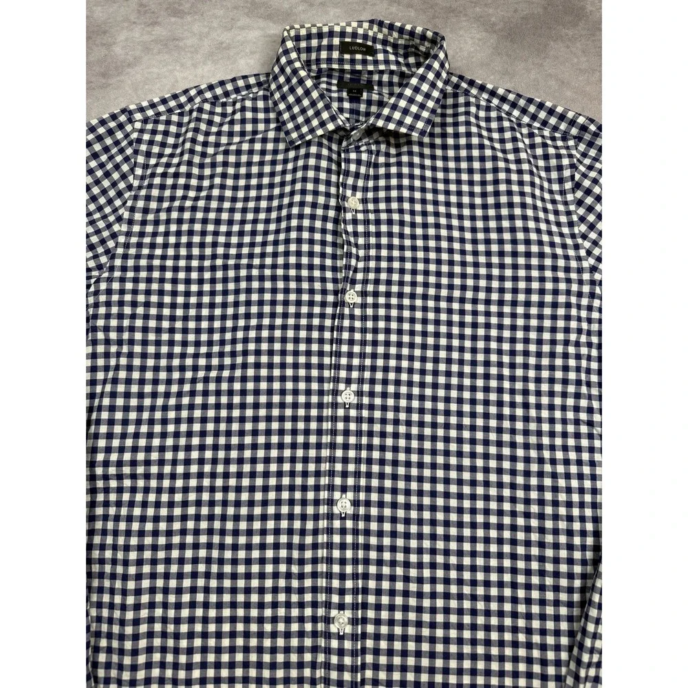 J. Crew Navy and White Gingham Button-Down Shirt